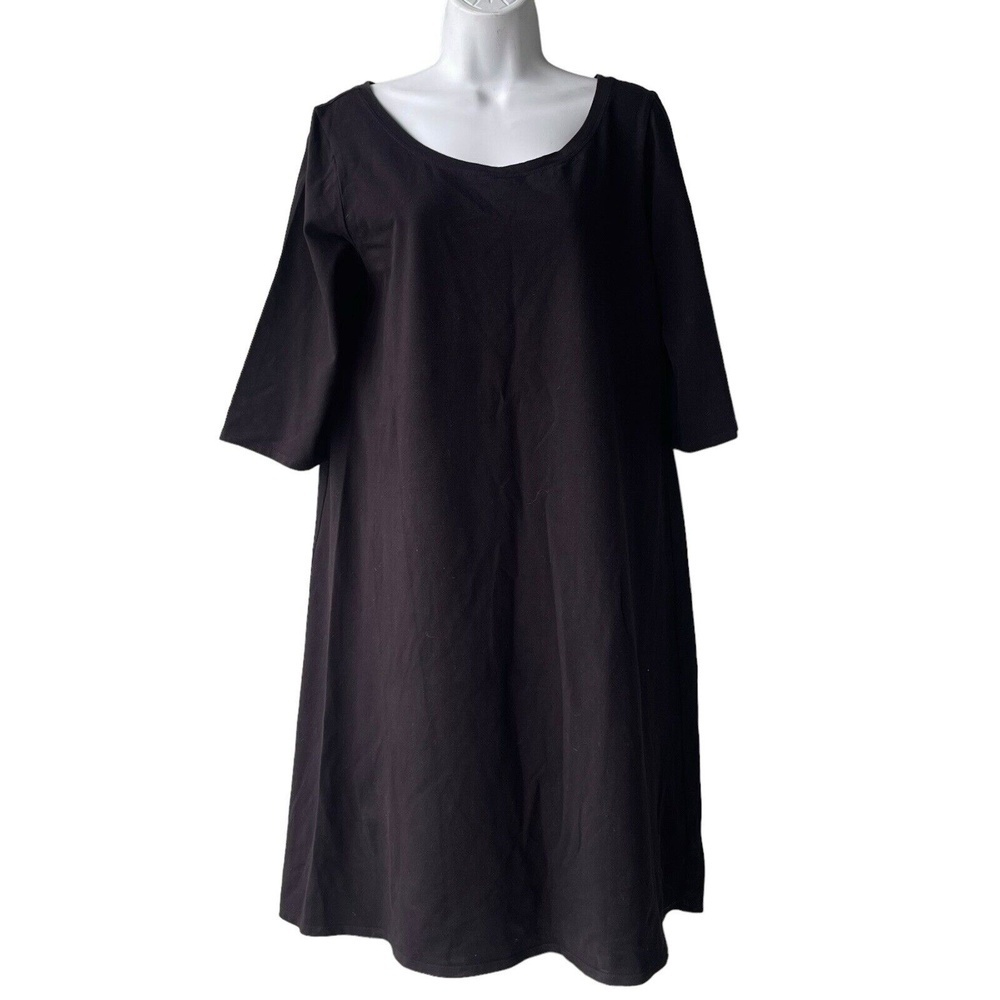 EILEEN FISHER Dress Black Organic Cotton Lycra Short Sleeve Pullover Women’s L